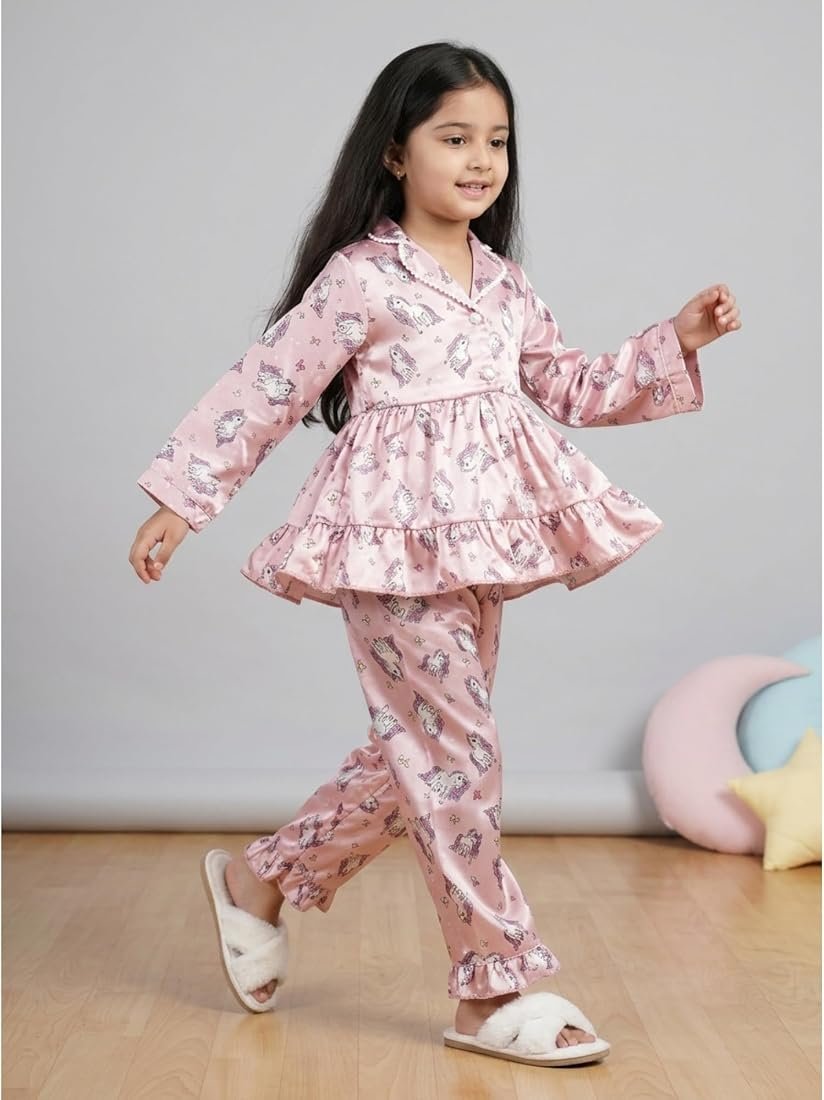 Girls' Dreamy Unicorn Soft Satin Pajama Set