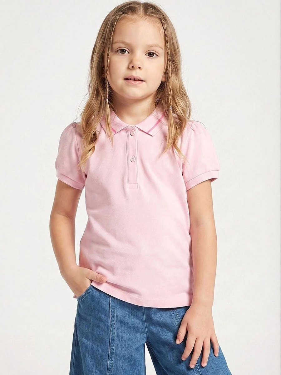 Girls' Pretty Pink Rib-Knit Collar Polo T-Shirt